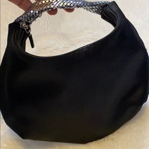 Cocktail black silk purse with bling wrist strap